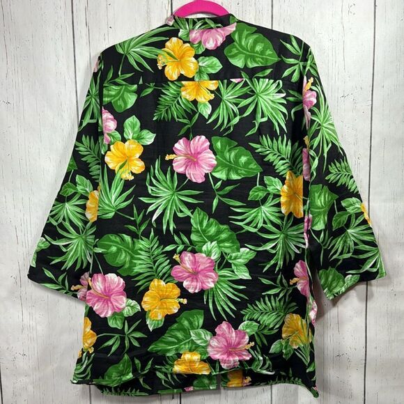 Lauren Ralph Lauren Tropical Floral Linen Mandarin Jacket Hibiscus Resort Boho - Picture 14 of 14